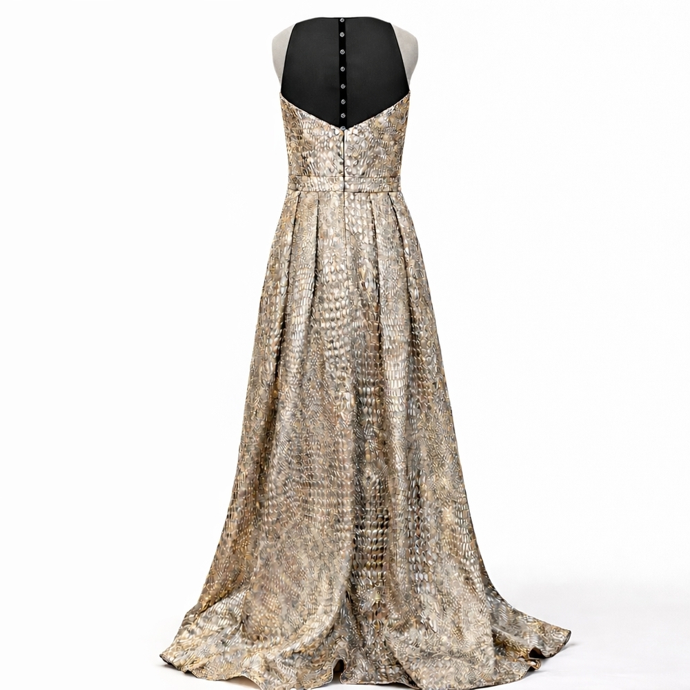Badgley Mischka Gold Metallic Beaded Evening Gown Prom Dress 6 MSRP $1850 NWT - Picture 6 of 12